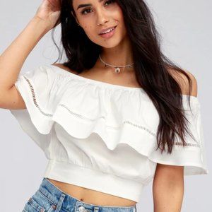 NWOT Lulus Off The Shoulder White Crop Top